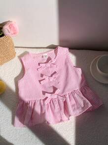 LMoss Kids Blusa sin mangas con lazo a rayas rosas, versátil y linda para niña en verano