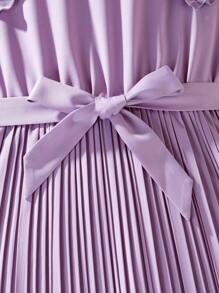 Tween Girl Ruffled Double Layer Puff Sleeve & Pleated Hem Dress - Purple - View 3