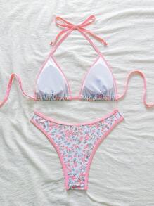 Swim Mod Women's Fresh Ditsy Floral Pink Countryside Style Bikini Set For Summer Beach Vacation - Yellow - View 2