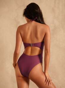 SHEIN Swim Chicsea 1 pieza Traje de baño de una pieza para mujer, unicolor y de estilo minimalista para el verano