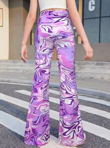 SHEIN Tween Girls' Stretchy Flare Knit Casual Pants, Sports & Street Style - Purple - View 2