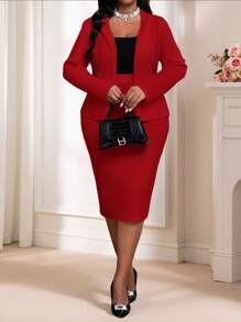 Fleurora  2pcs Plus Size Set, Short Sleeve V-Neck Top & Skirt, Casual & Stylish For Everyday Wear Valentine's Day New Years Women Outfit Wedding Guest Dress Women Sets For Women Valentines Clothes,Valentine's Day For Valentine's Day