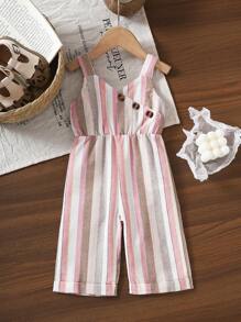 Mädchen Sommer legere ärmelloser gestreifter bedruckter Jumpsuit - Verschiedenfarbig - Übersicht 6