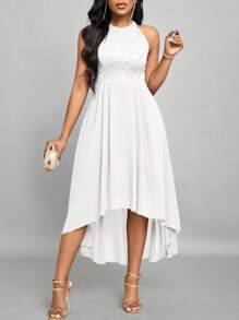 SHEIN Lady Abito da ospite di matrimonio con linea vita segnata e orlo asimmetrico, alla moda per la donna