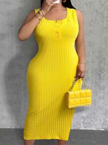 Slaydiva 2025 New Style  Butter Yellow All-Match Casual Sexy Minimalist Western Style Open Front Crisscross Racerback Dress, Suitable For Spring & Summer, Plus Size Women Western Wear