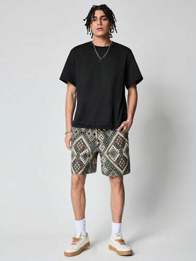 Street Life Herren Geometrisch bedruckte lässige weite Shorts mit Tasche