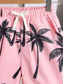 SHEIN Set de 2 piezas de camisa tipo polo de punto acanalado y shorts para niño preadolescente de vacaciones