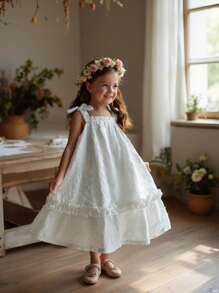 Vintaside Kids Młoda dziewczyna letnia koszulka stylowa sukienka, idealna do wypoczynku w domu, zajęć na świeżym powietrzu, spotkań z przyjaciółmi, zapewnia wygodę i modny prosty design - Biały - Zobacz 1