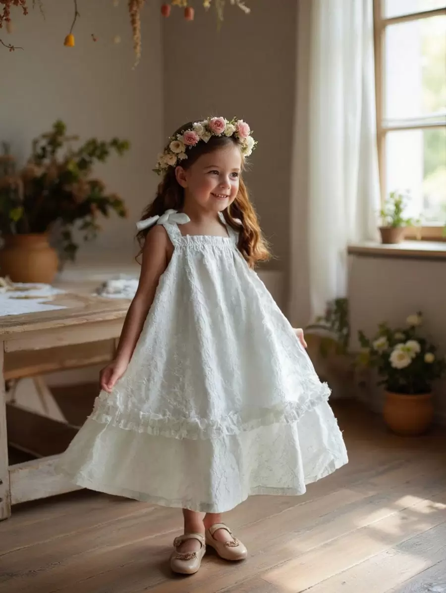 Vintaside Kids Młoda dziewczyna letnia koszulka stylowa sukienka, idealna do wypoczynku w domu, zajęć na świeżym powietrzu, spotkań z przyjaciółmi, zapewnia wygodę i modny prosty design - Biały - Zobacz 1