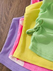 SHEIN 4pcs Young Girl Colorful Floral Soft Knit Macaron Color Casual Tank Top,Cute & Casual & Vintage Tank Top, For Spring, Casual & Daily Wear & School