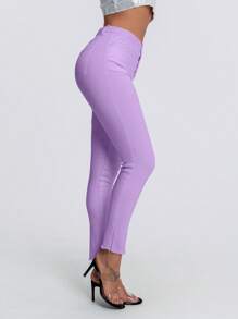 SHEIN SXY Quần Jeans Thường Ngày Màu Trơn, Thích Hợp Cho Mùa Hè - trái cam - Xem 2