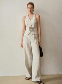 MOTF PREMIUM Atasan Kancing Depan Motif Bunga Stereo Linen - Aprikot - View 6