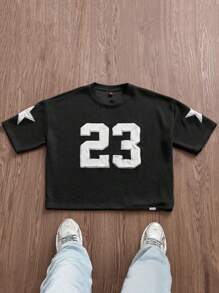 Manfinity VCAY Herren gestricktes lässiges weites Kurzarm T-Shirt, modische Alltagskleidung für Jüngere, Sommer - Schwarz und Weiss - Übersicht 1