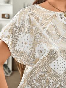 SHEIN LUNE Robe chemise à manches courtes col rond à imprimé feuille pour femmes grandes tailles, vêtements occidentaux pour femmes bohème, vêtements 90s. Tenues d'été pour femmes, tenues d'été modestes pour femmes, tenues d'été bohème "old money", tenues de printemps pour rave, tenues de printemps pour festivals - Multicolore - Voir 5