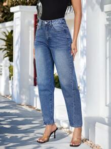 SHEIN LUNE 女士休闲牛仔裤，适合夏季 - 藍色 - 查看 6