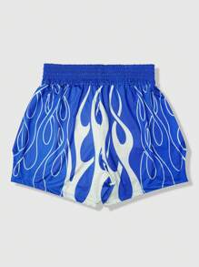 ROMWE MEN Prep Shorts de Boxe Casuais Soltos com Cintura Elástica e Estampa de Slogan Masculino - Azul - Visão 2