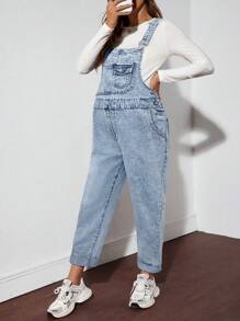 SHEIN Maternity Casual Wide Leg Denim Bib Overall Jumpsuit, Blue