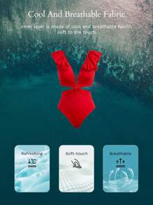 MOTF PREMIUM RUFFLE CUT OUT ONE-PIECE SWIMSUIT FOR SUMMER BEACH VACATION - Red - View 8