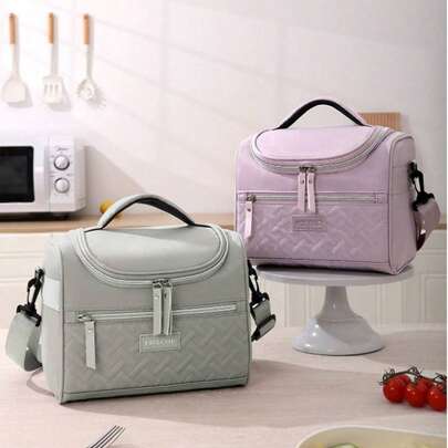 1 pieza Bolsa de almuerzo aislada de gran capacidad de 8L, de material de fibra de poliéster impermeable y a prueba de fugas, material suave para adultos, caja de refrigeración portátil con cremallera, correa para el hombro ajustable para oficina y picnic, lonchera reutilizable multicolor para oficina, trabajo, escuela, picnic, playa, bolsa refrigeradora congelable a prueba de fugas con asa