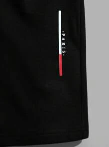 RueChic Men Cottonline Paris Printed Regular T-Shirt & Short Set - Black - View 6