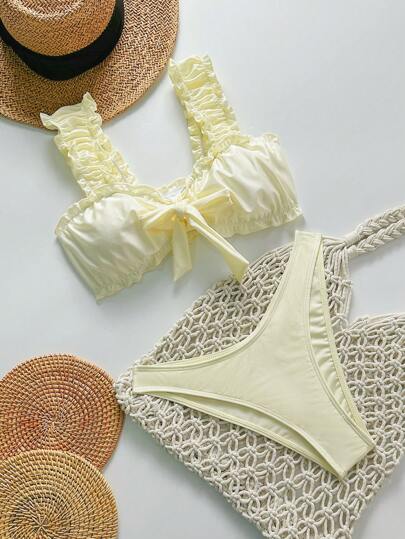 SHEIN Swim Mod Women's Cute & Adorable Floral Trim Bikini Set, Vacation & Resort Style