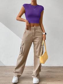 Firerie Slim Fit Twist Back Short Sleeve T-Shirt, Minimalist & Fashionable, Suitable For Summer