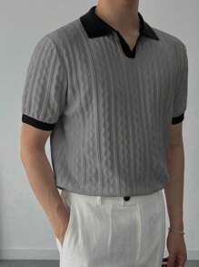 DAZY Men's Casual Minimalist Contrast Color Patchwork Knit Sweater, Summer - Dark Grey - View 5