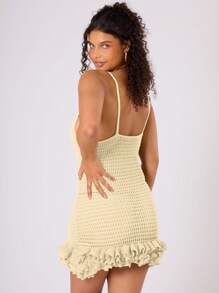 MUSERA Vestido corto de verano con volantes de ganchillo y punto para talla grande, ideal para vacaciones en Ibiza