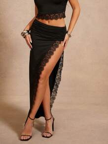 Hauture Women's Plain Lace Trim Simple Stylish Skirt, Suitable For Summer