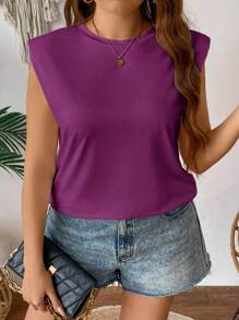 Calvaya Camiseta de tirantes con relleno de espuma de unicolor simple para tallas grandes