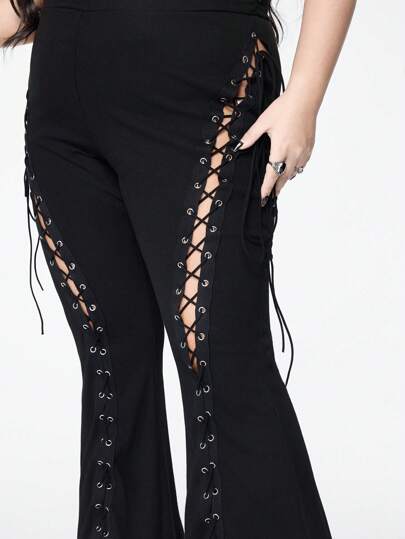 Grunge Punk Combinaison pour grandes tailles avec col drapé sexy, coupe évidée et jambes évasées avec cordon de serrage