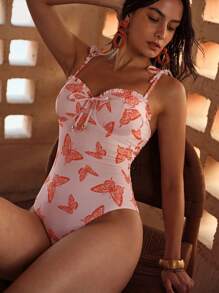 MOTF PREMIUM BUTTERFLY PRINT FRILL ONE-PIECE SWIMSUIT FOR SUMMER BEACH VACATION - Multicolor - View 7