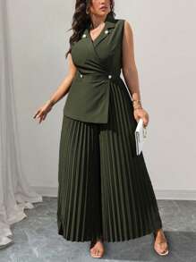 SHEIN Clasi 大码女式优雅夏季连体衣 - 軍綠色 - 查看 1