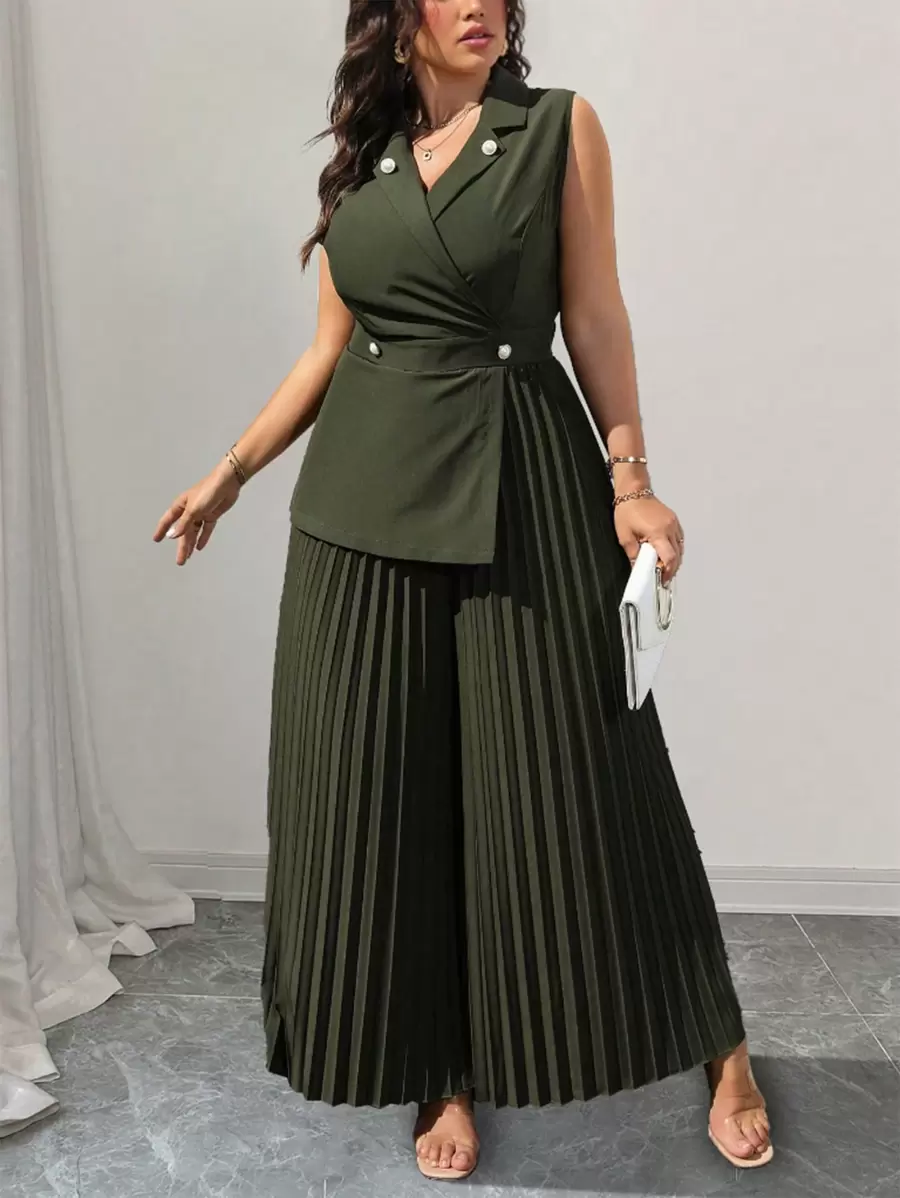 SHEIN Clasi 大码女式优雅夏季连体衣 - 軍綠色 - 查看 1