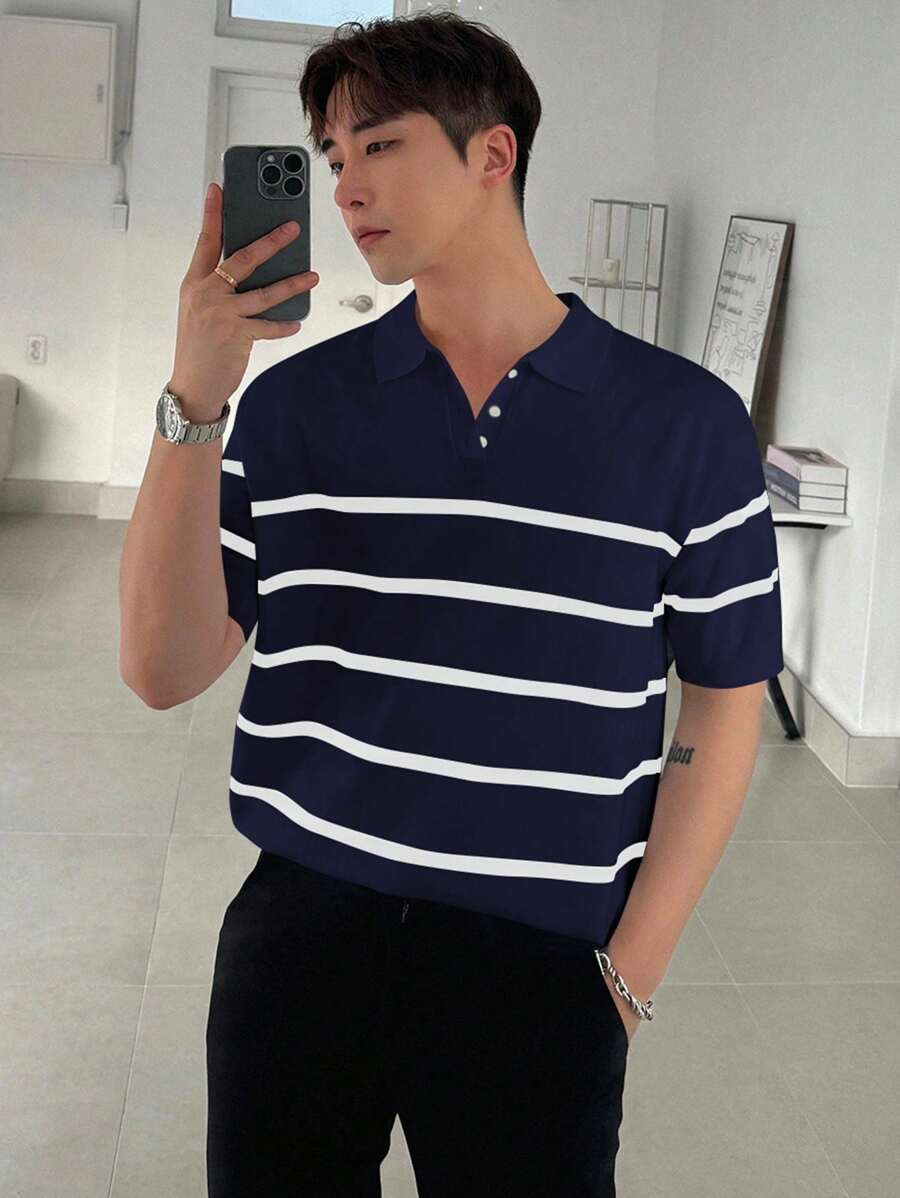 DAZY Men's Striped Short Sleeve Knit Sweater, Summer