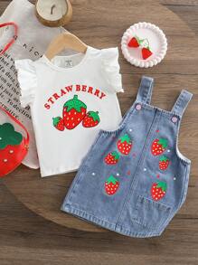 Baby/Baby Girl Fashion Denim Suspender Skirt Set