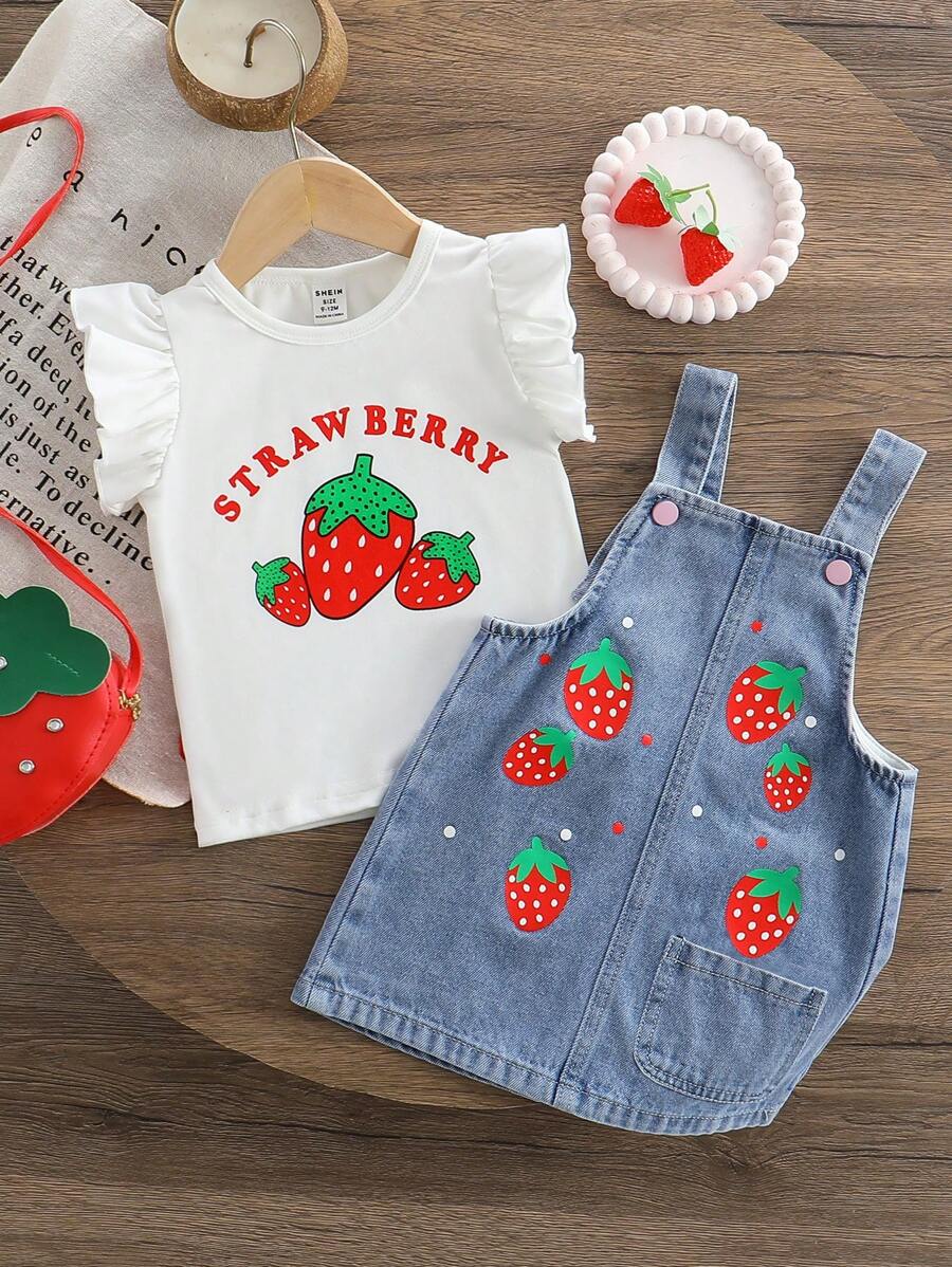 Baby/Baby Girl Fashion Denim Suspender Skirt Set