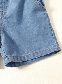 Baby Boys Casual Shirt Collar Blue Washed Denim 2pcs Set