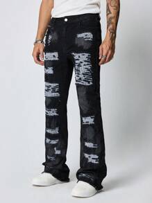 ROMWE MEN Street Life Men's Grunge Fashion Washed Distressed Frayed Hem Denim Jeans - Blue - View 7