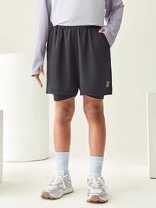 JNSQ Short de sport professionnel pour l'extérieur, retour à l'école. Ensemble de shorts de course pour enfants avec taille élastique et impression réfléchissante 3M
