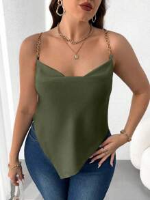 Celure Solid Color Metal Strap, Minimalist Fashion Cami Top, Suitable For Summer - Green - View 1