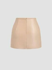 Sweetra Women's Vintage American Style Sexy Bodycon Mini Skirt, Pure Black Color, Suitable For All Seasons - Khaki - View 2