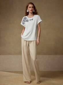 MOTF PREMIUM CAMISETA BOXY CON BORDADO FLORAL - Albaricoque - Ver 5