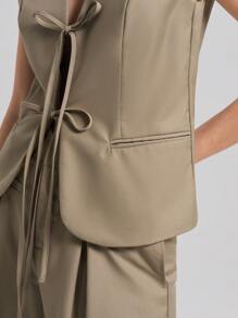 Ontre 纯色V领系带背心，适合日常通勤 - 灰色 - 查看 8