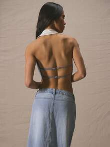 MUSERA Pinstripe Collared Cropped Sleeveless Button Down Top Spring  Cute Vacation Al Fresco Work Everyday Casual Holiday - Navy Blue - View 4