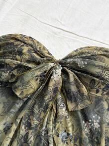 Soleia 女士复古印花结饰前系带荷叶边拼布短款上衣，度假风格 - 彩色 - 查看 7