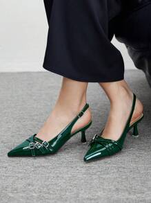 CUCCOO BIZCHIC Women's Adjustable Buckle Pointed Toe Fashion High Heel Shoes For Christmas Spring Shoes - Dark Green - View 3