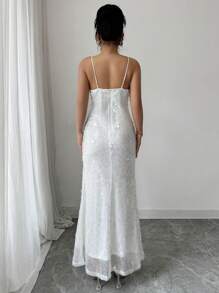 Elenzga Robe mi-longue fourreau élégante de couleur unie avec application de sequins