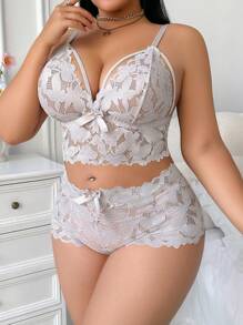 2pcs Plus Size Women Lace Lingerie Set