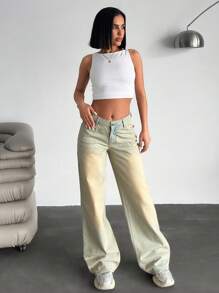 EURMUSE WOMEN WIDE LEG MID WAIST DENIM JEANS - Light Wash - View 2